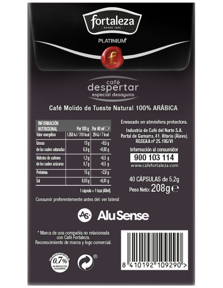 Café Despertar Fortaleza Platinium 40 cápsulas compatibles con Nespresso®