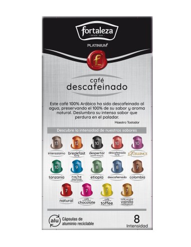 Café Descafeinado al Agua 10 cápsulas Fortaleza Platinium compatibles con Nespresso®
