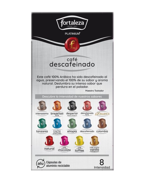 Café Descafeinado al Agua 10 cápsulas Fortaleza Platinium compatibles con Nespresso®