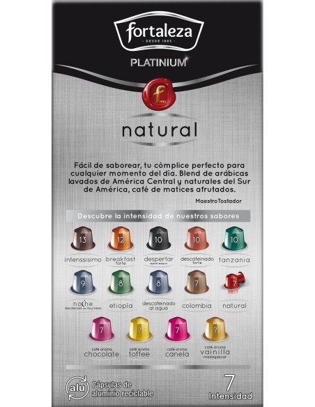 Café Natural 10 cápsulas Fortaleza Platinium compatibles con Nespresso®